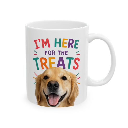 Personalized “I’m Here for the Treats”Dog Mug | Custom Pet Photo Color Accent Mug |  Funny Dog Lover Gift