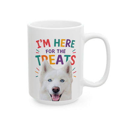 Personalized “I’m Here for the Treats”Dog Mug | Custom Pet Photo Color Accent Mug |  Funny Dog Lover Gift