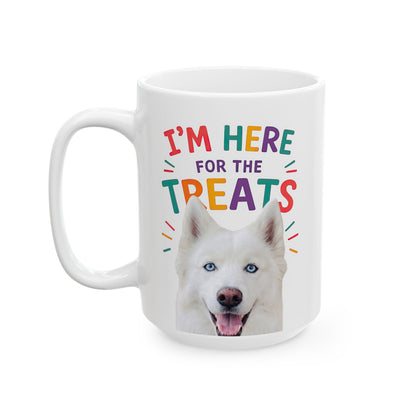 Personalized “I’m Here for the Treats”Dog Mug | Custom Pet Photo Color Accent Mug |  Funny Dog Lover Gift