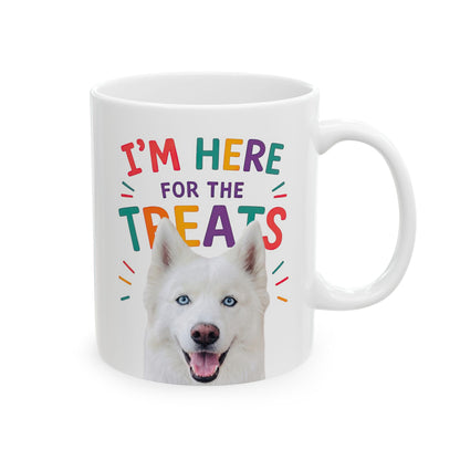 Personalized “I’m Here for the Treats”Dog Mug | Custom Pet Photo Color Accent Mug |  Funny Dog Lover Gift