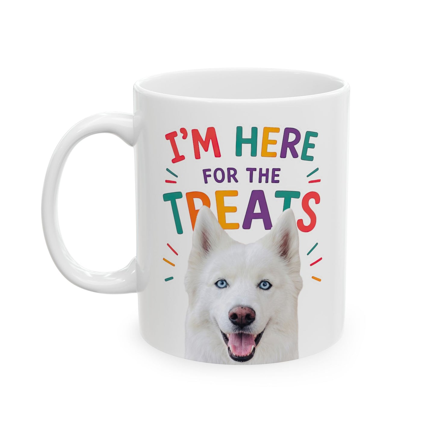 Personalized “I’m Here for the Treats”Dog Mug | Custom Pet Photo Color Accent Mug |  Funny Dog Lover Gift