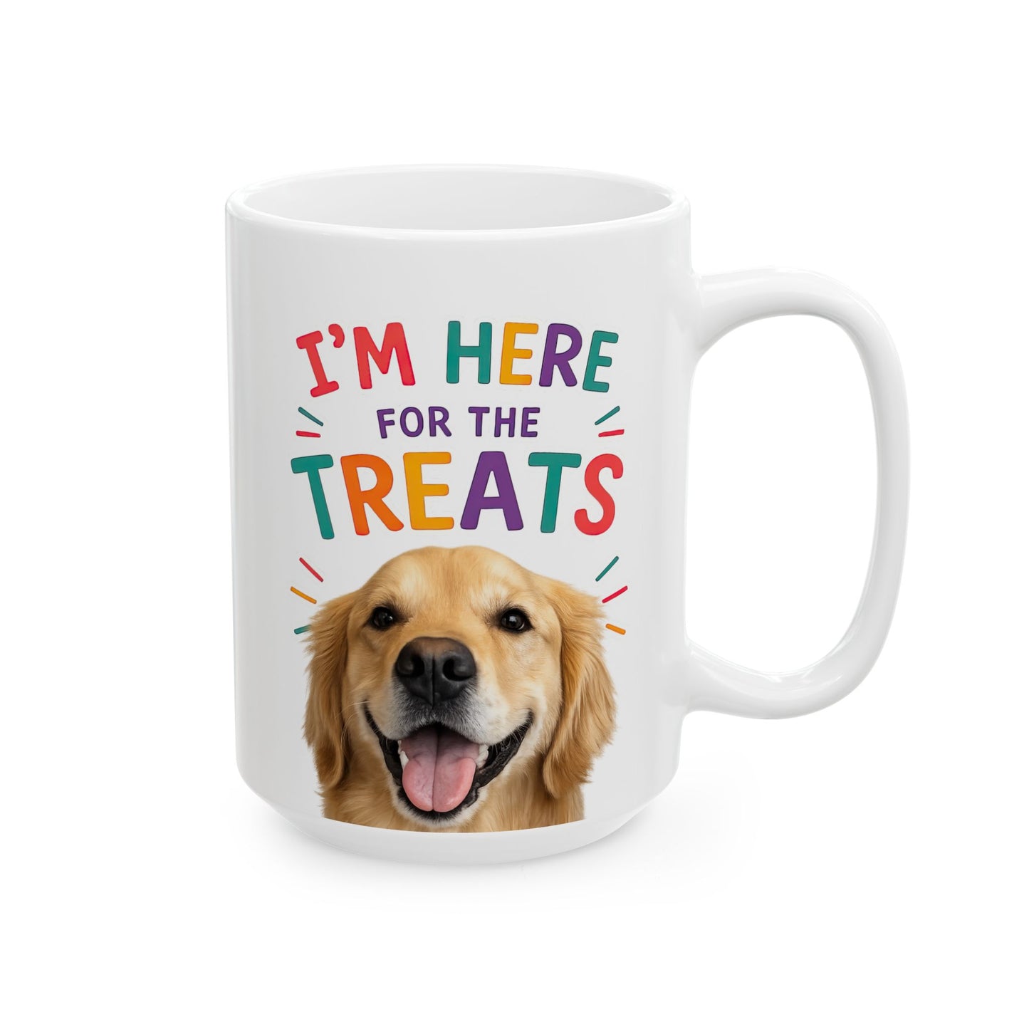 Personalized “I’m Here for the Treats”Dog Mug | Custom Pet Photo Color Accent Mug |  Funny Dog Lover Gift