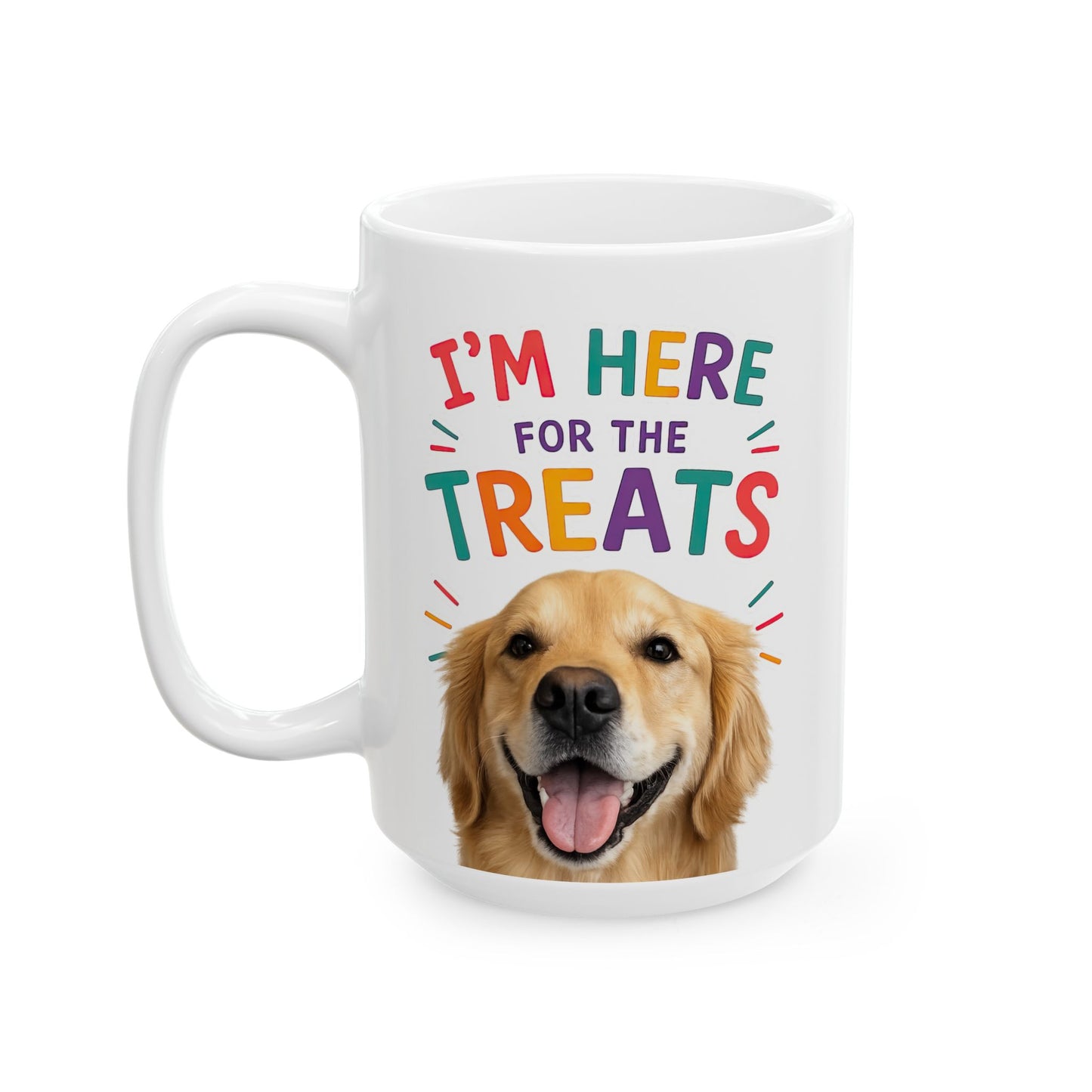 Personalized “I’m Here for the Treats”Dog Mug | Custom Pet Photo Color Accent Mug |  Funny Dog Lover Gift