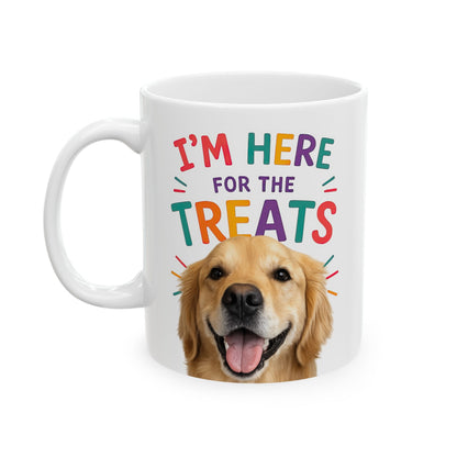 Personalized “I’m Here for the Treats”Dog Mug | Custom Pet Photo Color Accent Mug |  Funny Dog Lover Gift