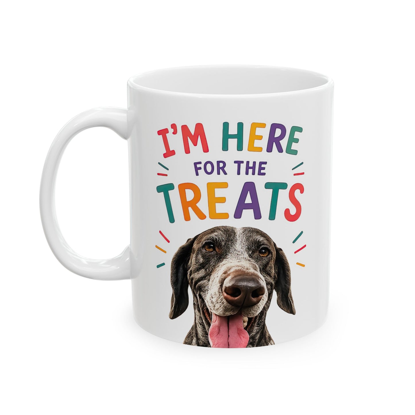 Personalized “I’m Here for the Treats”Dog Mug | Custom Pet Photo Color Accent Mug |  Funny Dog Lover Gift
