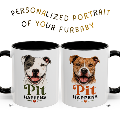 Pit Happens Black Accent Mug - Funny Pitbull Mug for Pit Bull Lovers - Cute Two Sided Pitbull Coffee Mug for Dog Moms & Dog Dads