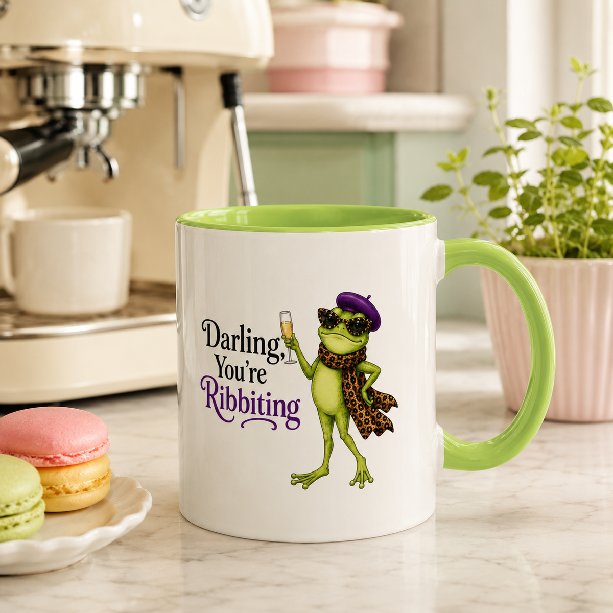 Darling You're Ribbiting Frog Mug | Funny Fashion Frog Coffee Mug | Glam Frog Gift for Women | Colored Mug