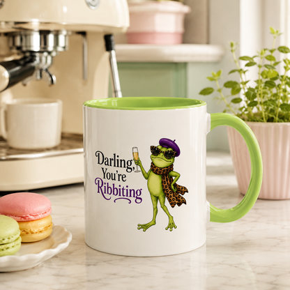Darling You're Ribbiting Frog Mug | Funny Fashion Frog Coffee Mug | Glam Frog Gift for Women | Colored Mug