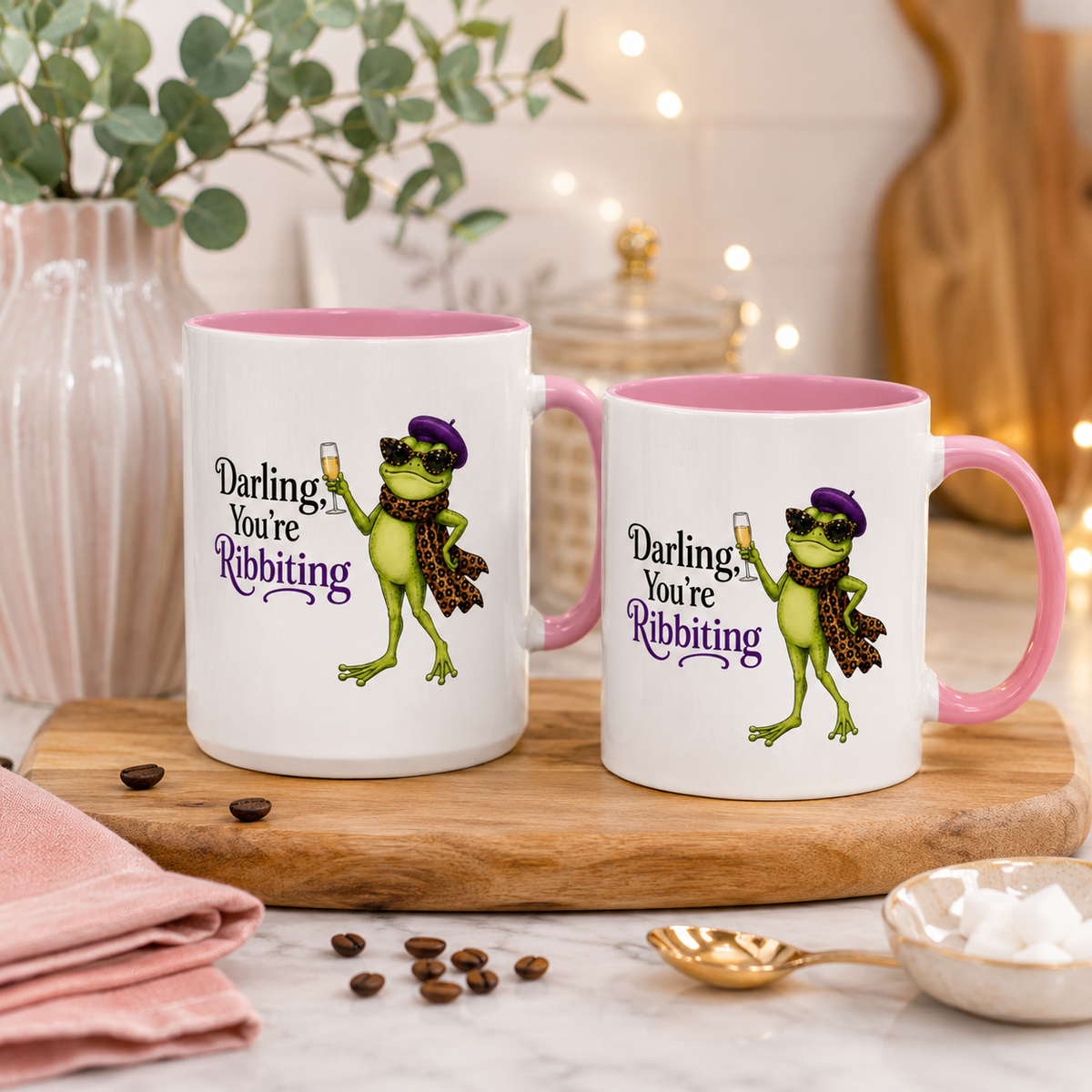 Darling You're Ribbiting Frog Mug | Funny Fashion Frog Coffee Mug | Glam Frog Gift for Women | Colored Mug