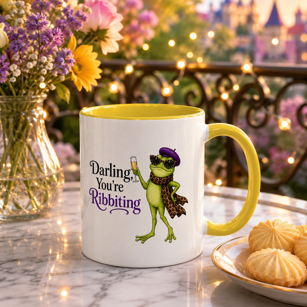 Darling You're Ribbiting Frog Mug | Funny Fashion Frog Coffee Mug | Glam Frog Gift for Women | Colored Mug
