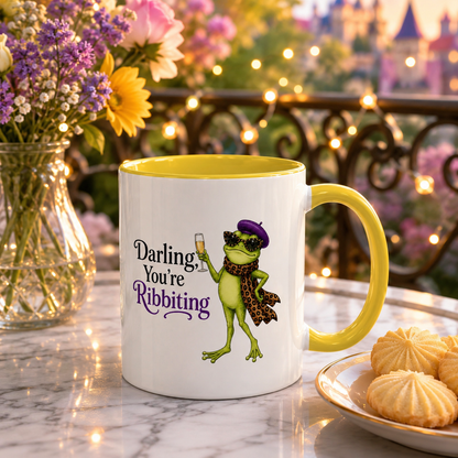Darling You're Ribbiting Frog Mug | Funny Fashion Frog Coffee Mug | Glam Frog Gift for Women | Colored Mug