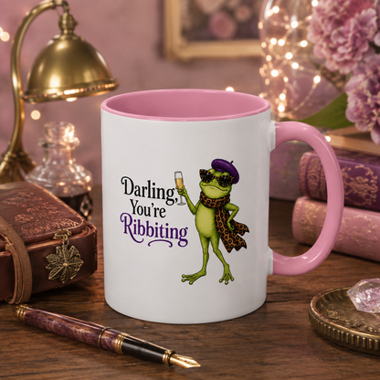 Darling You're Ribbiting Frog Mug | Funny Fashion Frog Coffee Mug | Glam Frog Gift for Women | Colored Mug