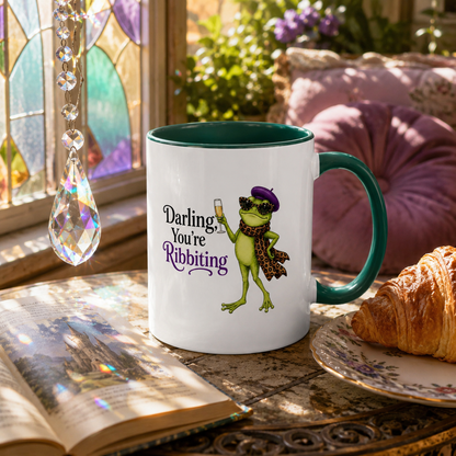 Darling You're Ribbiting Frog Mug | Funny Fashion Frog Coffee Mug | Glam Frog Gift for Women | Colored Mug