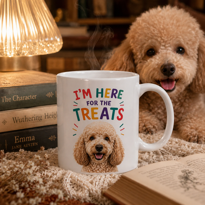 Personalized “I’m Here for the Treats”Dog Mug | Custom Pet Photo Color Accent Mug |  Funny Dog Lover Gift