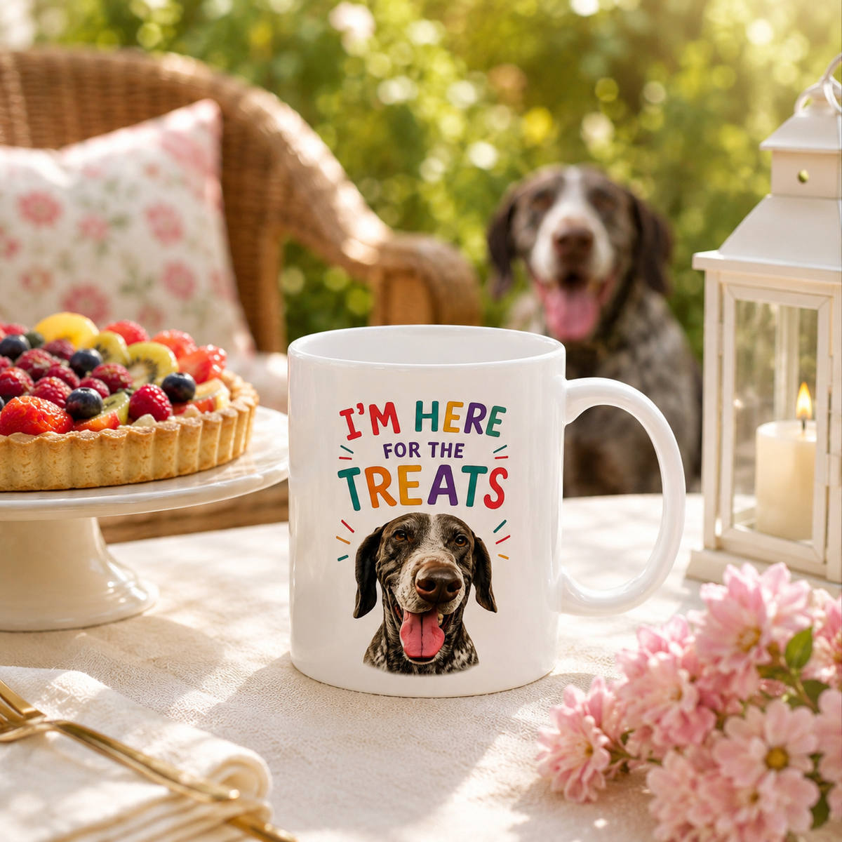 Personalized “I’m Here for the Treats”Dog Mug | Custom Pet Photo Color Accent Mug |  Funny Dog Lover Gift