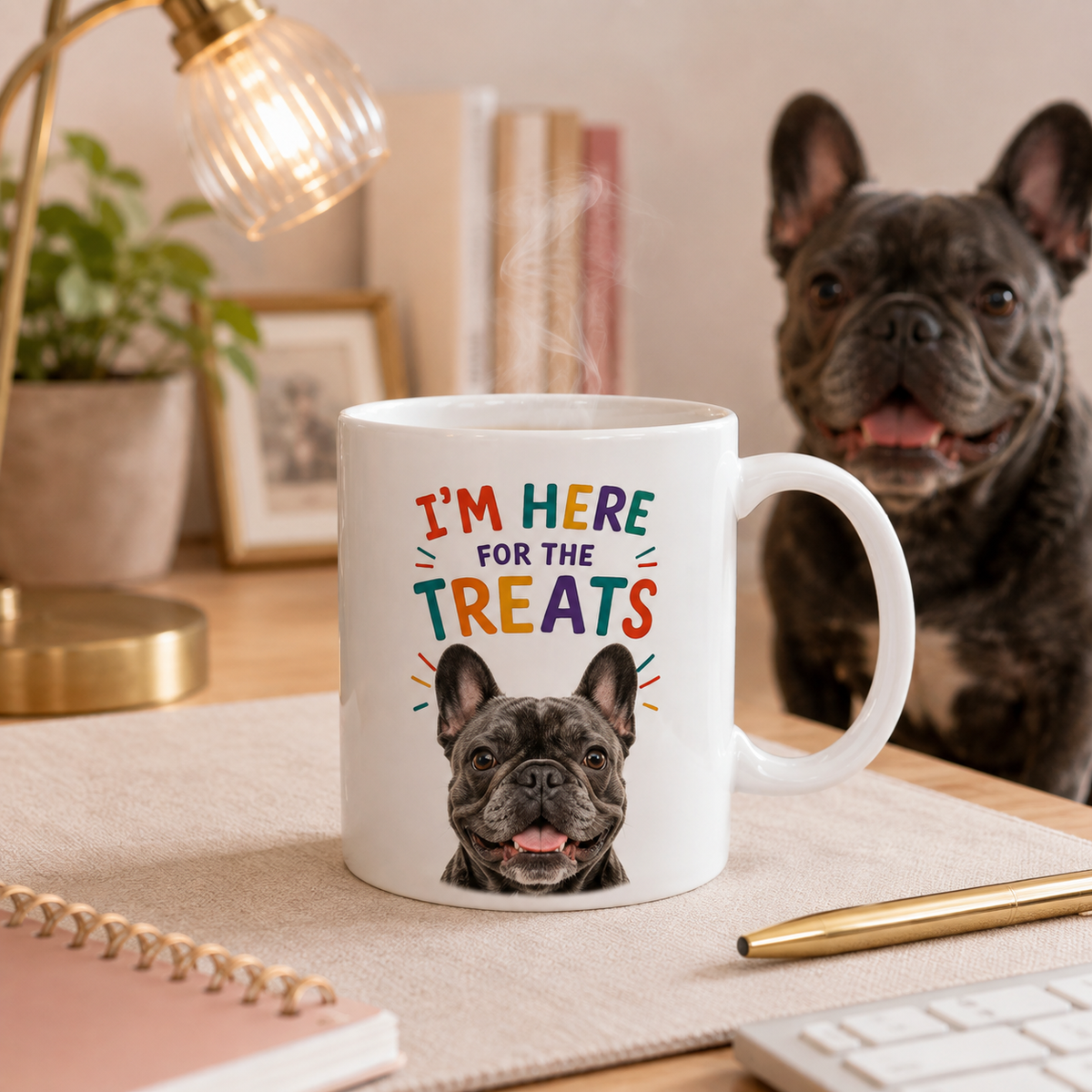 Personalized “I’m Here for the Treats”Dog Mug | Custom Pet Photo Color Accent Mug |  Funny Dog Lover Gift