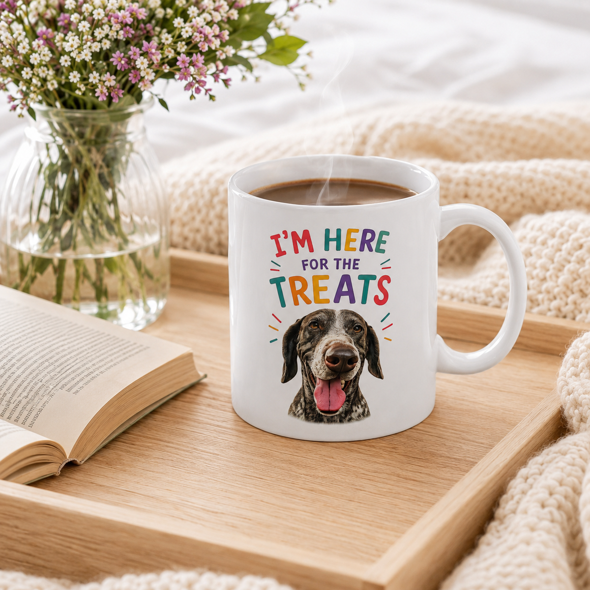Personalized “I’m Here for the Treats”Dog Mug | Custom Pet Photo Color Accent Mug |  Funny Dog Lover Gift