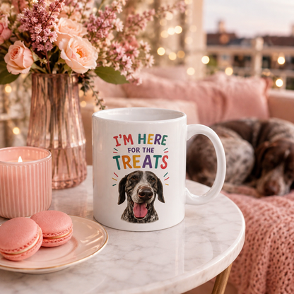 Personalized “I’m Here for the Treats”Dog Mug | Custom Pet Photo Color Accent Mug |  Funny Dog Lover Gift