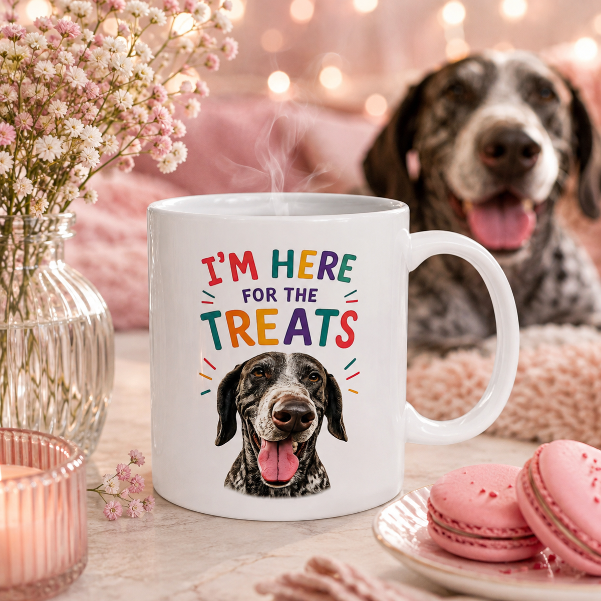 Personalized “I’m Here for the Treats”Dog Mug | Custom Pet Photo Color Accent Mug |  Funny Dog Lover Gift
