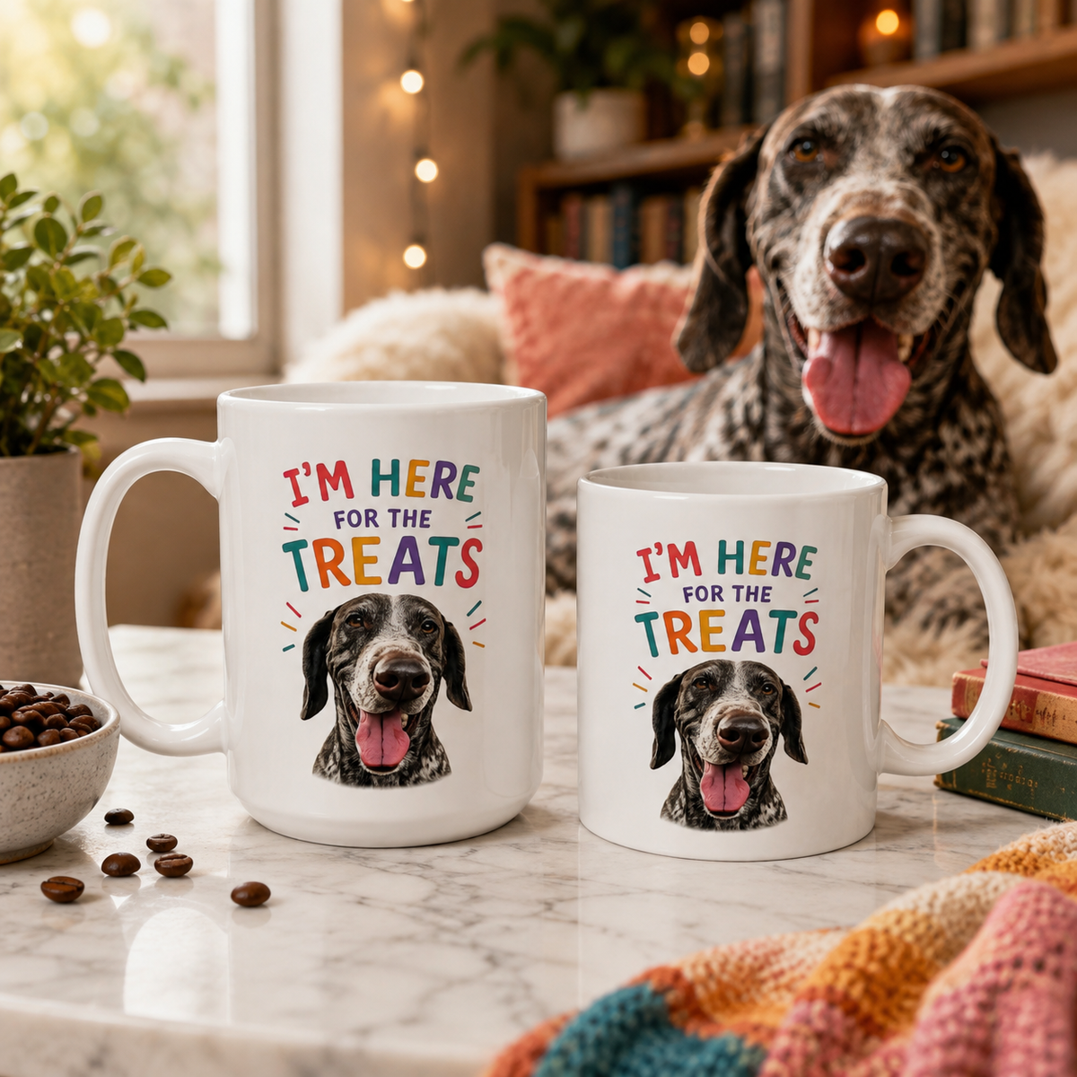 Personalized “I’m Here for the Treats”Dog Mug | Custom Pet Photo Color Accent Mug |  Funny Dog Lover Gift