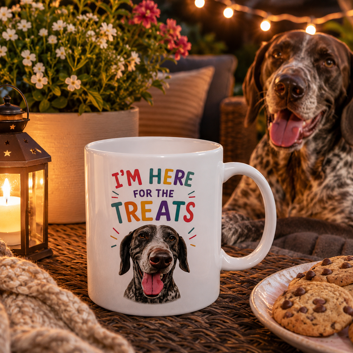 Personalized “I’m Here for the Treats”Dog Mug | Custom Pet Photo Color Accent Mug |  Funny Dog Lover Gift