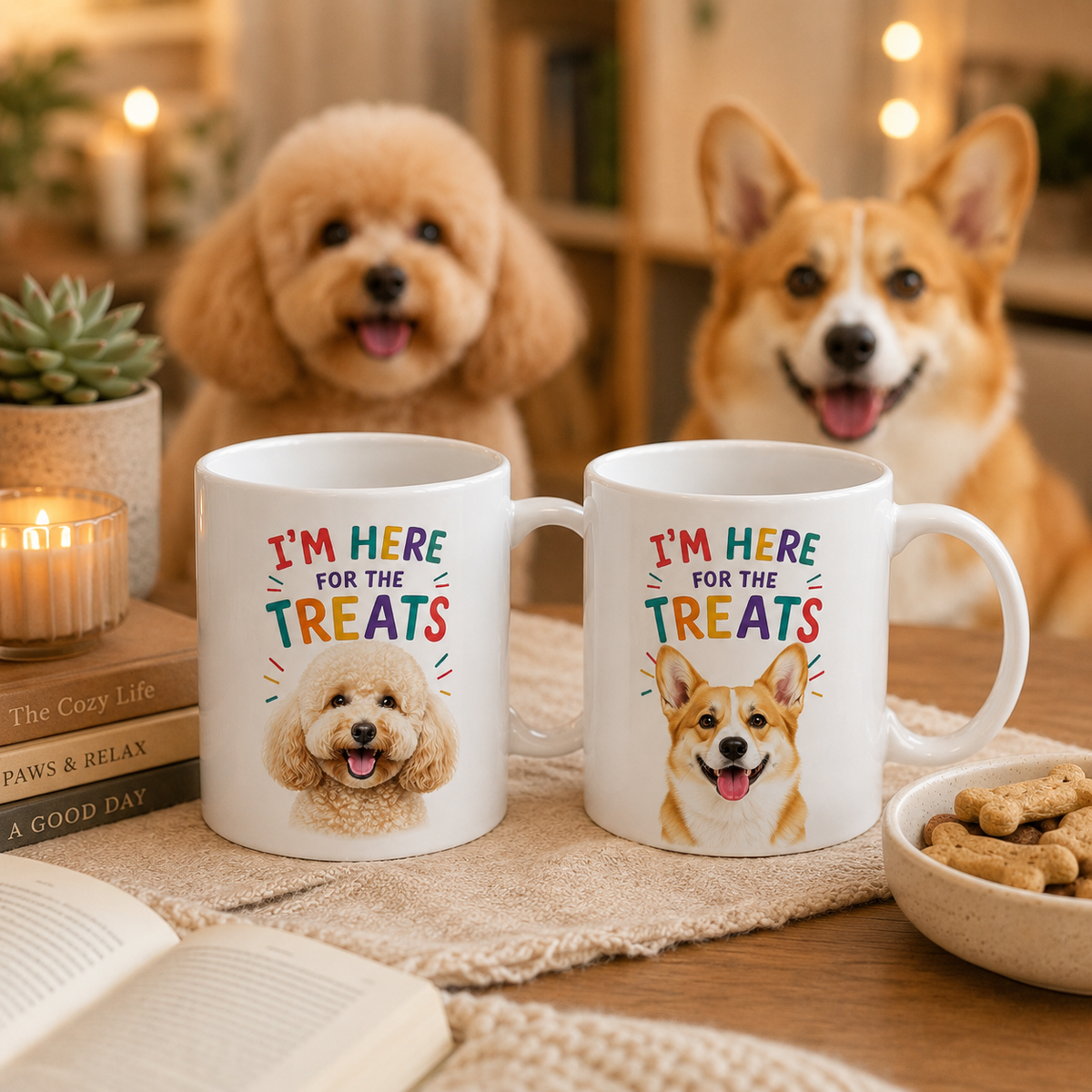Personalized “I’m Here for the Treats”Dog Mug | Custom Pet Photo Color Accent Mug |  Funny Dog Lover Gift