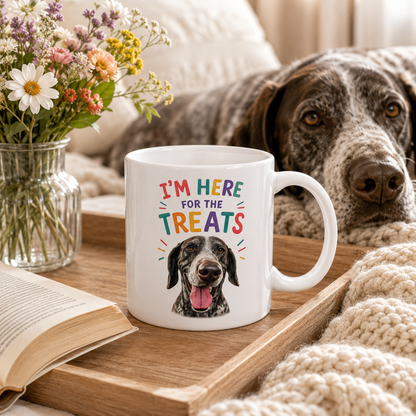 Personalized “I’m Here for the Treats”Dog Mug | Custom Pet Photo Color Accent Mug |  Funny Dog Lover Gift