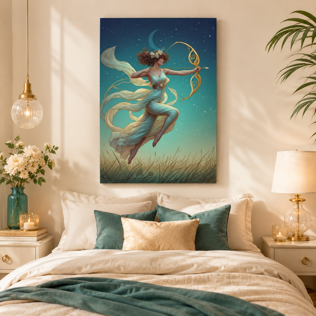 Artemis Under the Stars – Art Nouveau Goddess Canvas Wall Art
