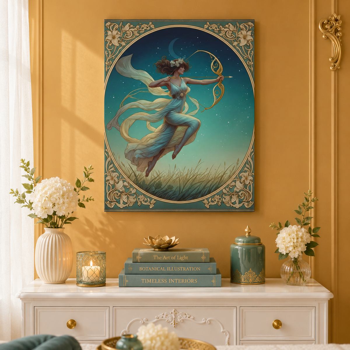 Artemis Under the Stars – Art Nouveau Goddess Canvas Wall Art