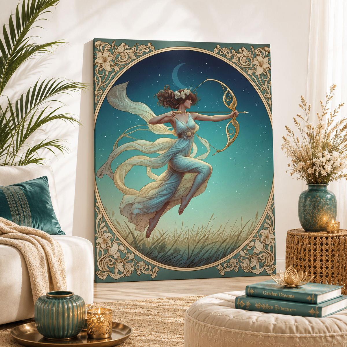 Artemis Under the Stars – Art Nouveau Goddess Canvas Wall Art