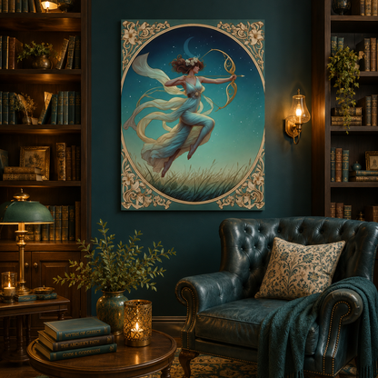 Artemis Under the Stars – Art Nouveau Goddess Canvas Wall Art