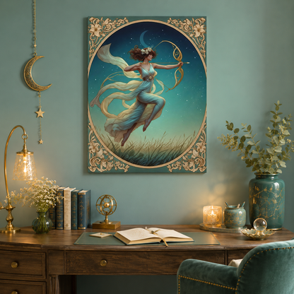 Artemis Under the Stars – Art Nouveau Goddess Canvas Wall Art