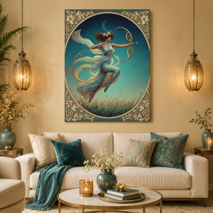 Artemis Under the Stars – Art Nouveau Goddess Canvas Wall Art
