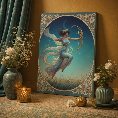Artemis Under the Stars – Art Nouveau Goddess Canvas Wall Art