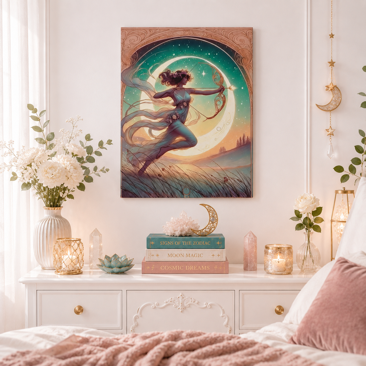 Artemis Rising – Celestial Archer Art Nouveau | Canvas Wall Art