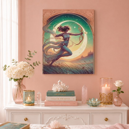 Artemis Rising – Celestial Archer Art Nouveau | Canvas Wall Art