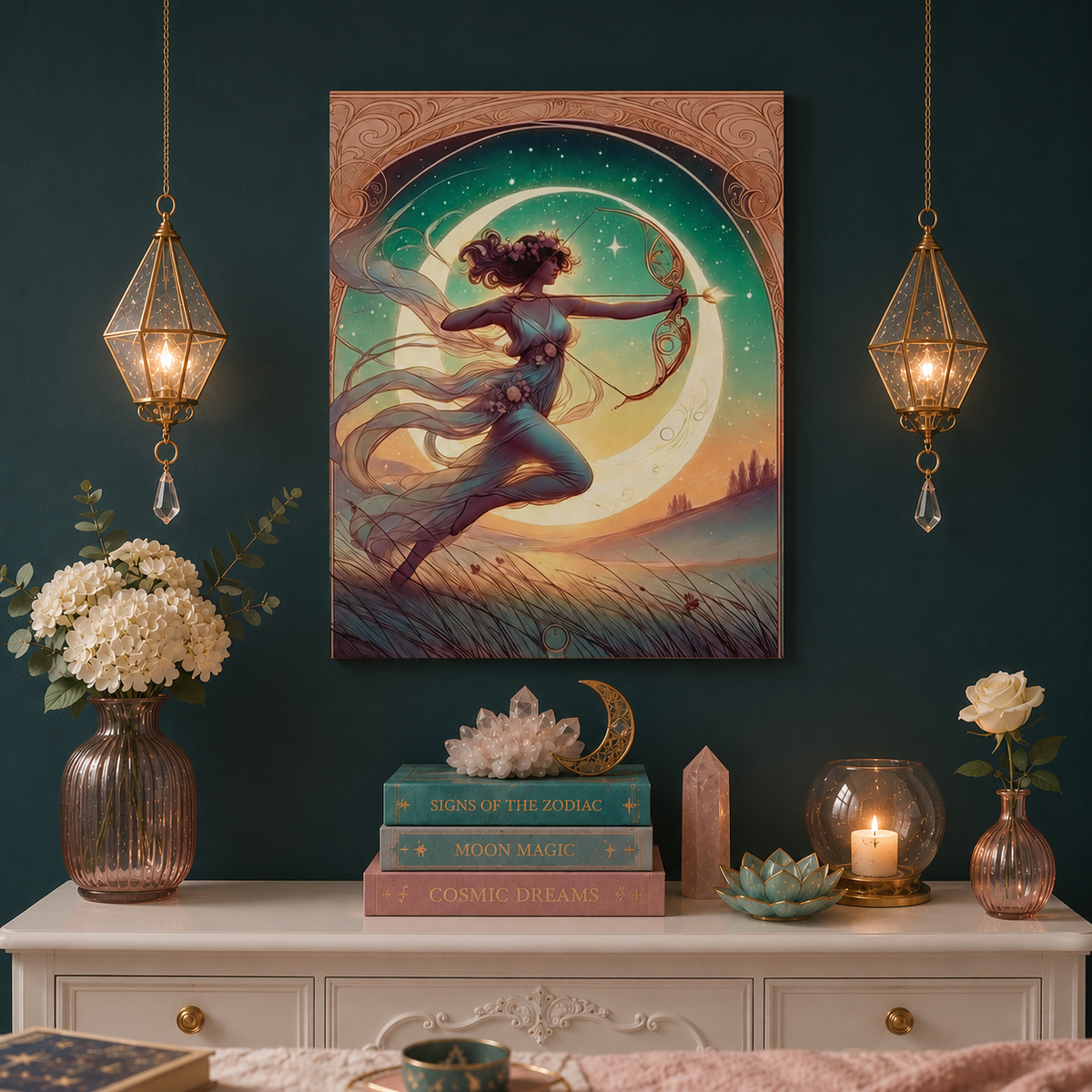 Artemis Rising – Celestial Archer Art Nouveau | Canvas Wall Art