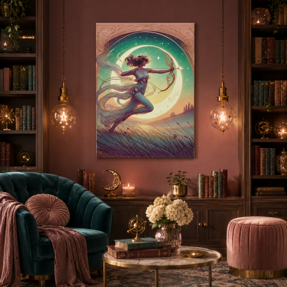 Artemis Rising – Celestial Archer Art Nouveau | Canvas Wall Art