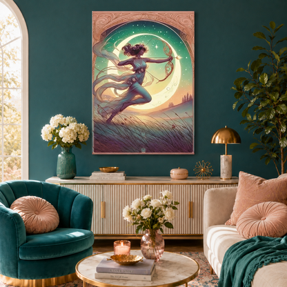 Artemis Rising – Celestial Archer Art Nouveau | Canvas Wall Art