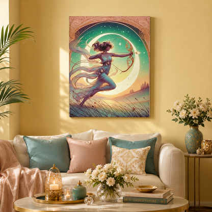 Artemis Rising – Celestial Archer Art Nouveau | Canvas Wall Art