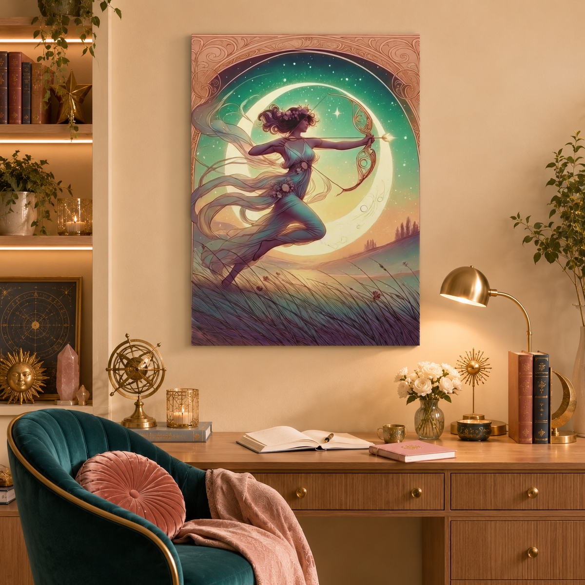 Artemis Rising – Celestial Archer Art Nouveau | Canvas Wall Art