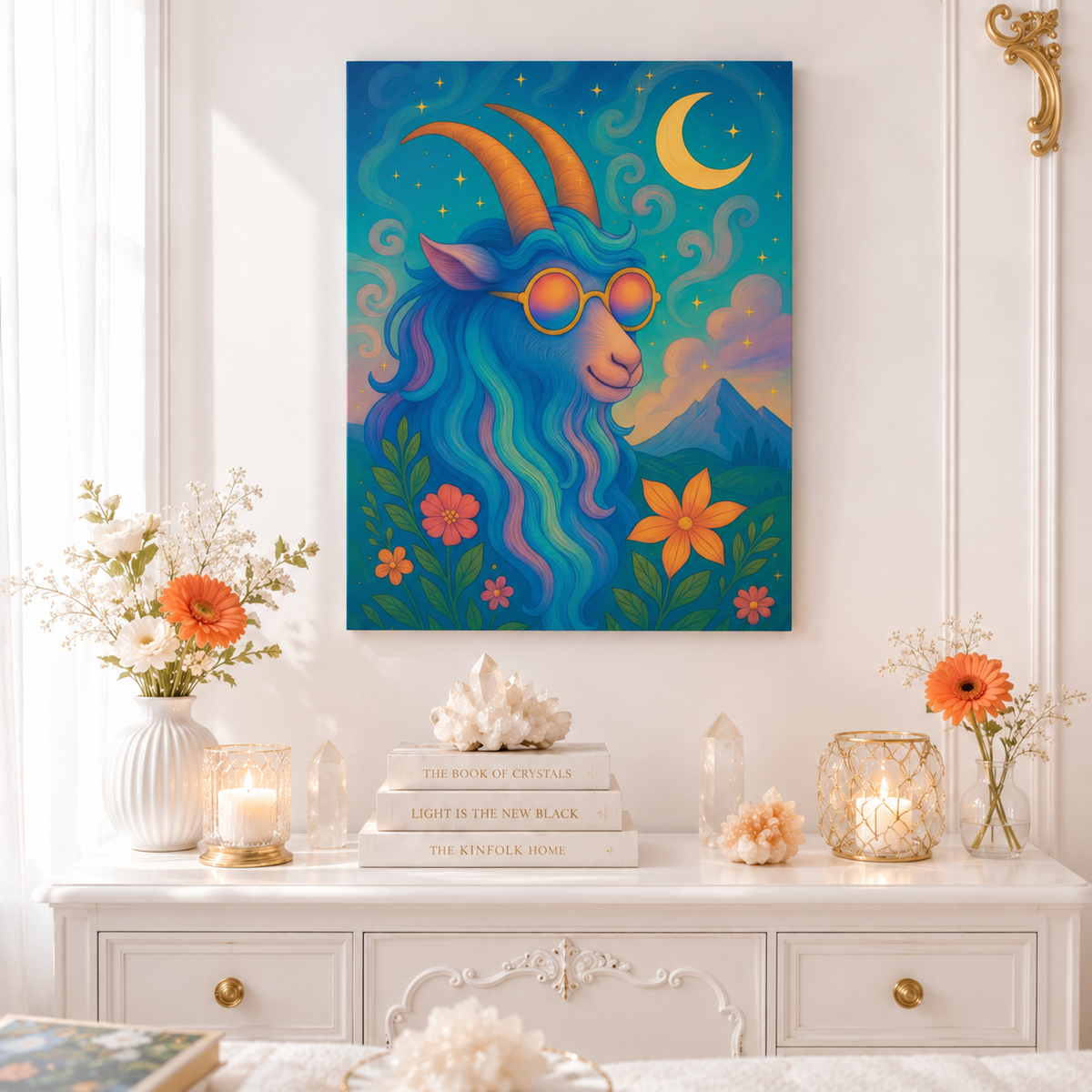 Capricorn Dreams – Radiant Retro Goat Canvas Wall Art