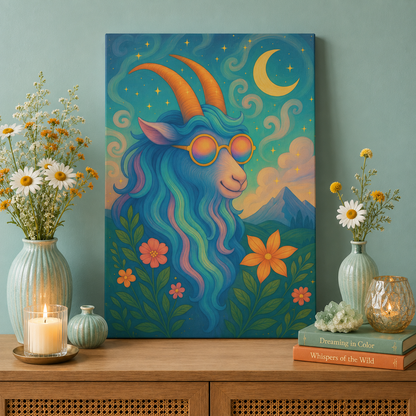 Capricorn Dreams – Radiant Retro Goat Canvas Wall Art
