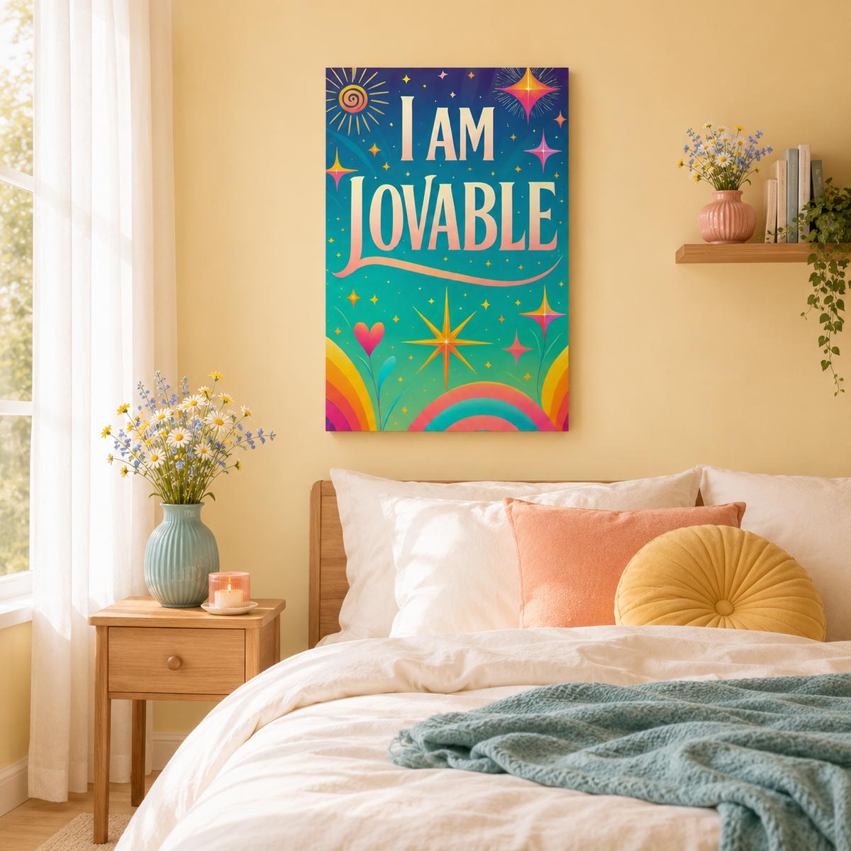 I AM LOVABLE - Colorful Affirmation Canvas Wall Art