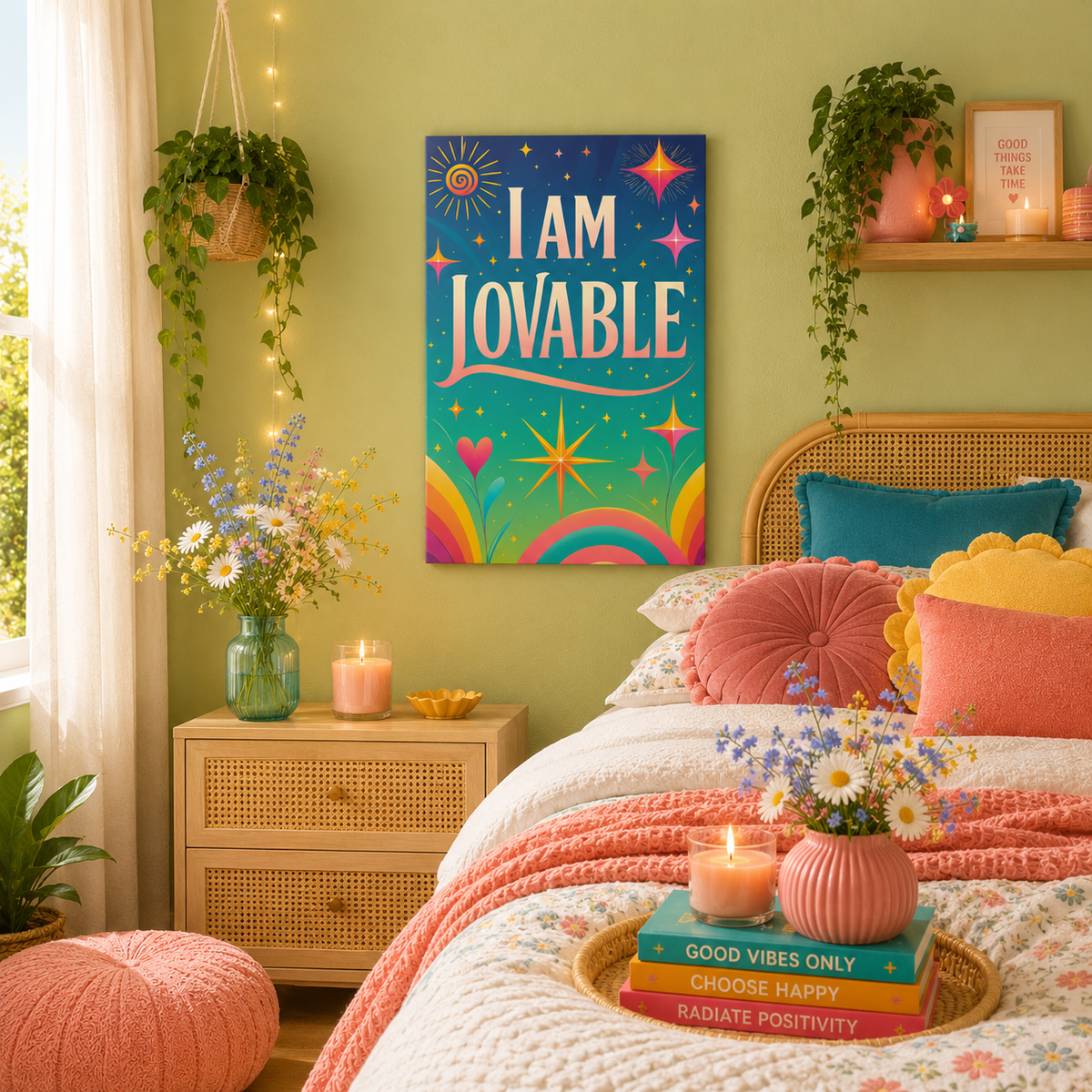 I AM LOVABLE - Colorful Affirmation Canvas Wall Art