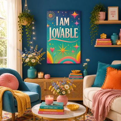 I AM LOVABLE - Colorful Affirmation Canvas Wall Art