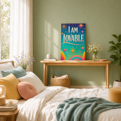 I AM LOVABLE - Colorful Affirmation Canvas Wall Art