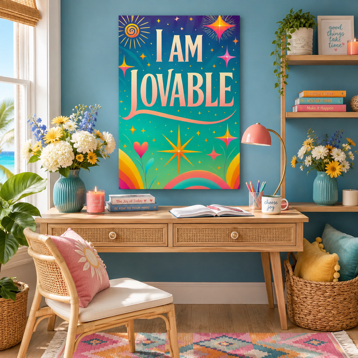 I AM LOVABLE - Colorful Affirmation Canvas Wall Art