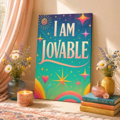 I AM LOVABLE - Colorful Affirmation Canvas Wall Art