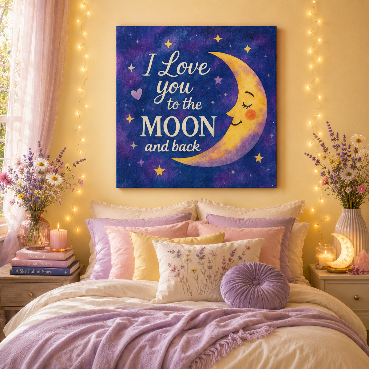I Love You to the Moon and Back - Celestial Night Sky | Canvas Wall Art